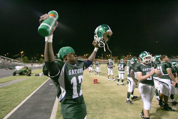 Green Valley wide receiver Derrick Stevens celebrates after his team ...