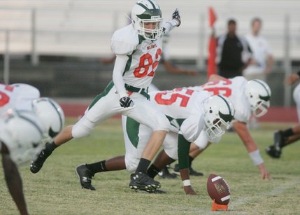 Mojave's kicker Christopher Gorles starts off the game against Silverado on Friday.