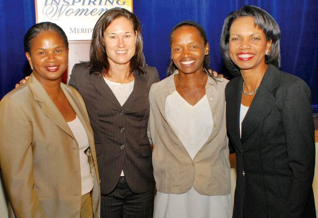 From left, WNBA Chief of Basketball Operations Renee Brown; former WNBA players Jennifer Azzi and Sonia Henning; and U.S. Secretary of State Condoleezza Rice.