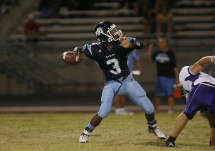 Centennial quarterback Chris Henderson (3) throws a pass during a home game against Silverado on Friday Night.