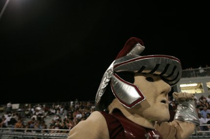 Cimarron-Memorial's mascot cheers on the team during a home game against Desert Pines Friday night.