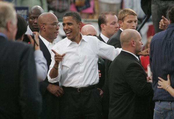 Barack Obama greets supporters Wednesday, Sept. 17, 2008, at Cashman ...