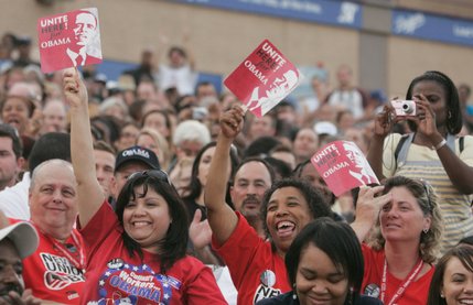 Culinary workers cheer Barack Obama at Cashman Field Wednesday, Sept. 17, 2008 in Las Vegas. 