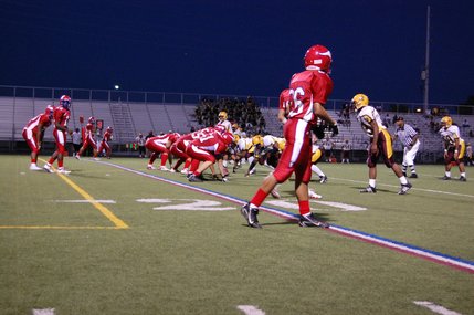 The Valley Vikings set up for a play in the first quarter on Friday night. 