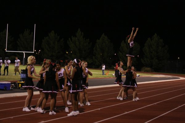 Las Vegas cheerleaders celebrate another victory for their team during ...