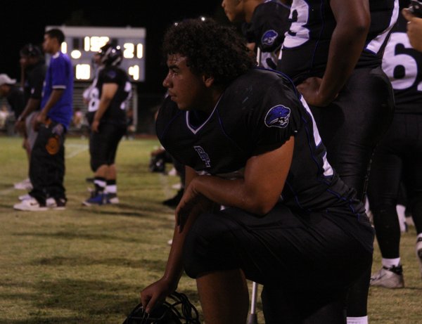 Desert Pines' Javon Jackson (55) looks on during the game ...
