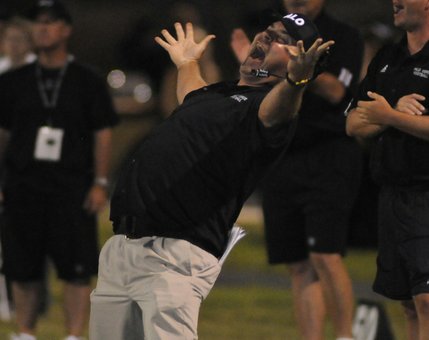 Panthers offensive coordinator Ted Ortale is ecstatic about his squad's first-half performance against Cheyenne during Friday's game at Palo Verde High School.