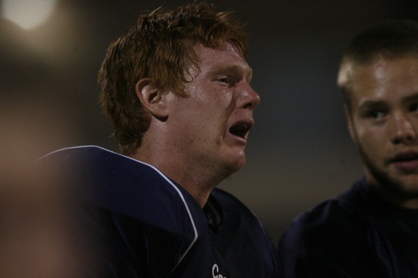 Coronado tight end Blake Riley cries after his team's loss ...