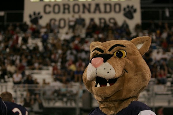 Coronado's mascot looks on during a home against Basic Friday.