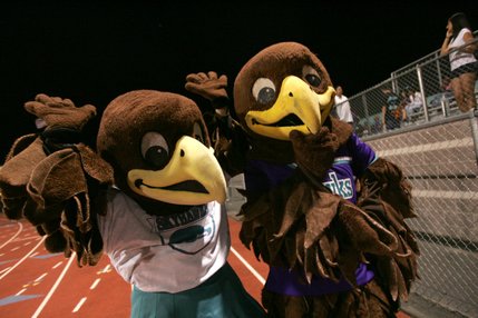 Silverado's mascots offer encouragement from the sidelines during Friday's game against Liberty.