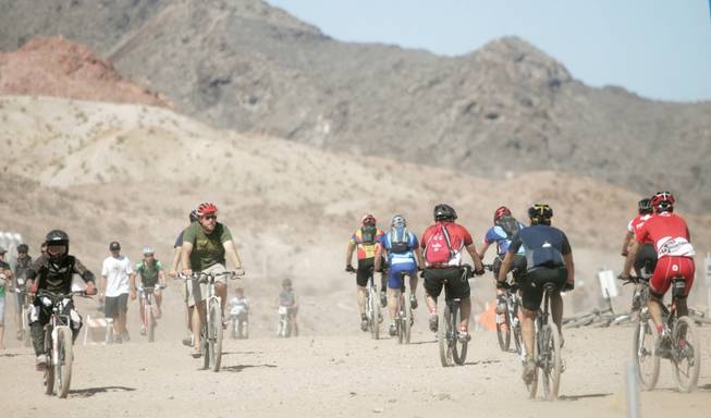 Cyclists try out the latest bikes and gear during the annual Interbike International Expo's Outdoor Demo on Sept. 22 at Bootleg Canyon.   