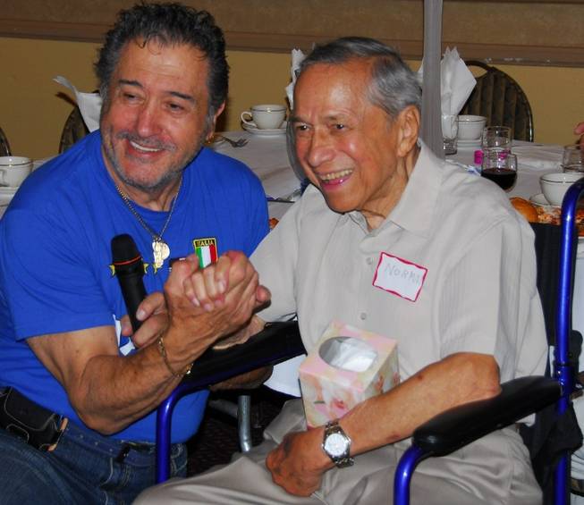 Nelson Sardelli, left, hosted the F.I.O.R.E. luncheon attended by former entertainer Norman Kaye, right.