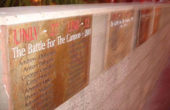 In the top-right corner of a brick wall near the entrance to Rebel Park are four plaques listing names of the seniors on UNLV squads that defeated UNR each year from 2001-2004. This weekend, UNLV coach Mike Sanford will try to hang his first plaque with his senior class.