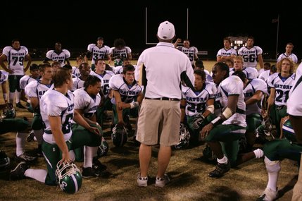 Green Valley coach Matt Gerber talks to the team after winning against Coronado. The Gators beat Coronado, 21-15.
