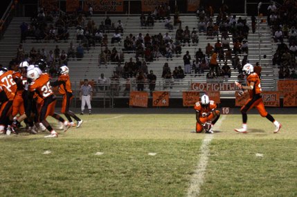 Chaparral kicker Carl VanLandingham tries for an extra point during Friday's home game against Las Vegas. The Cowboys lost, 40-15.