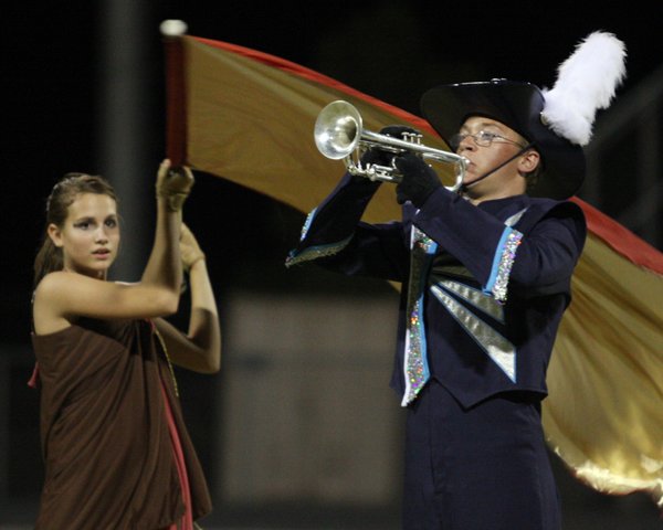 Palo Verde trumpet player Nate Keller performs with color guard ...