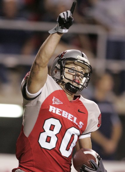 UNLV wide receiver Casey Flair celebrates his touchdown reception during the first half.