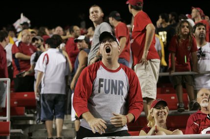 A UNLV fan who refused to give his name yells at his team during the closing minutes.