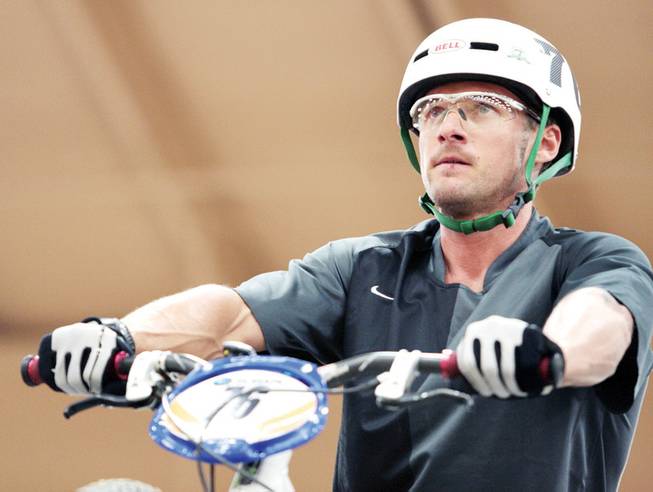Bicyclist Petr Hanak puts on his game face during the the inaugural Subaru Areana Mountain X Championships.