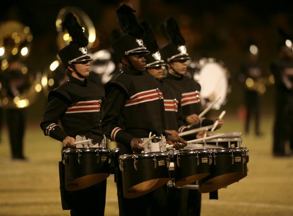 The Las Vegas High marching band performs at halftime.