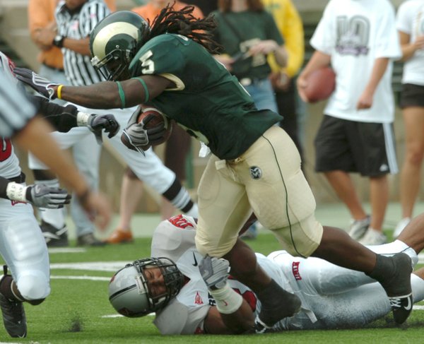 Colorado State ball carrier Gartrell Johnson III rushes past UNLV ...
