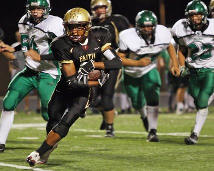 Faith Lutheran cornerback and Navy recruit David Sperry gets past Virgin Valley on Oct. 3.