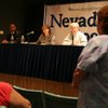 In a town hall meeting Thursday at Irwin Molasky Middle School in Las Vegas, Democrats, from left, Senate Minority Leader Steven Horsford, state Senate candidate Allison Copening and state Sen. Mike Schneider listen to constituents' suggestions on how to lead the state out of its budget crisis.