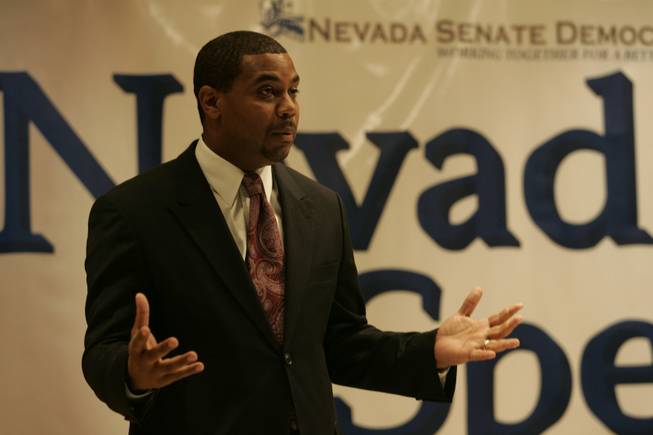 State Sen. Steven Horsford talks Thursday during a town hall meeting. The usefulness of soliciting possible ways to boost the state tax base has been questioned by a budget expert who helped write a detailed report on the subject in 2003.