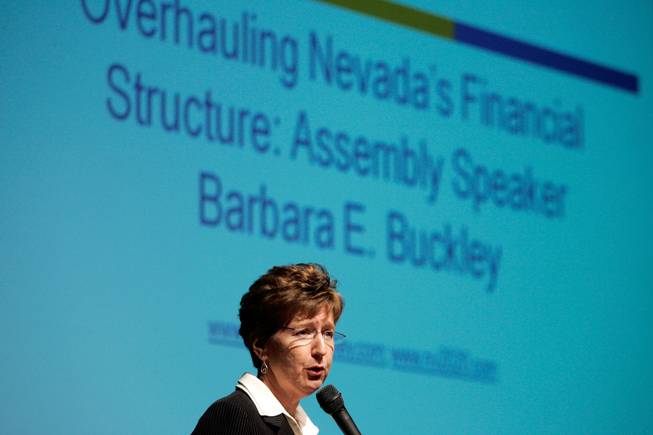 Assembly Speaker Barbara Buckley speaks at a forum last Monday at Spring Valley High. The Democrat is mulling a run for governor in '10.