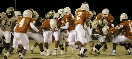 Out of a combined 101 plays in Friday night's game between Cheyenne and Legacy, 89 were rushing plays. Only 12 pass plays were attempted.