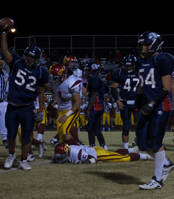Coronado players celebrate after Earnest Hall fumbles the ball during ...