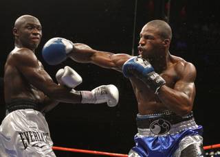 Chad Dawson connects on IBF light heavyweight champion Antonio Tarver during their title fight at the Palms Saturday October 11, 2008. Dawson scored a 12-round unanimous decision.
