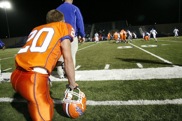 Bishop Gorman's Evan Zeger takes a knee during the Gaels' ...