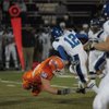 Bishop Gorman's Ian Bobak (56) applies pressure to Sierra Vista's Chris Zatezalo (12) during a battl