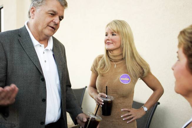 Clark County Commission District A candidate Steve Sisolak talks with supporters with his then-girlfriend Kathleen Vermillion during a political mixer at the Pizza Caffe in Henderson Tuesday, October 14, 2008.