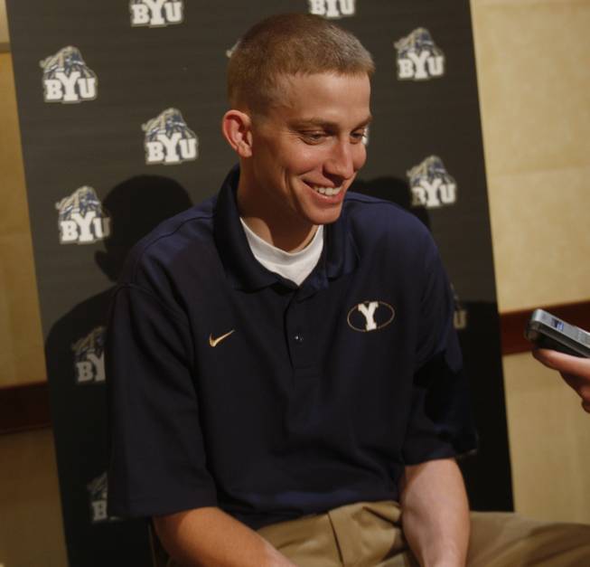 BYU's Lee Cummard chats it up at Mountain West media day in Las Vegas on Oct. 15.