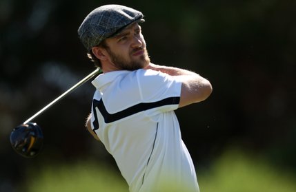Justin Timberlake watches his drive during the Justin Timberlake Shriners Hospitals for Children Open Celebrity Pro-Am at TPC Summerlin in Las Vegas on October 15, 2008. The pop star's foursome which included pro Fred Couples and amateurs Matthew Sheasby and Jordan Levinson finished sixth with a score of 56.