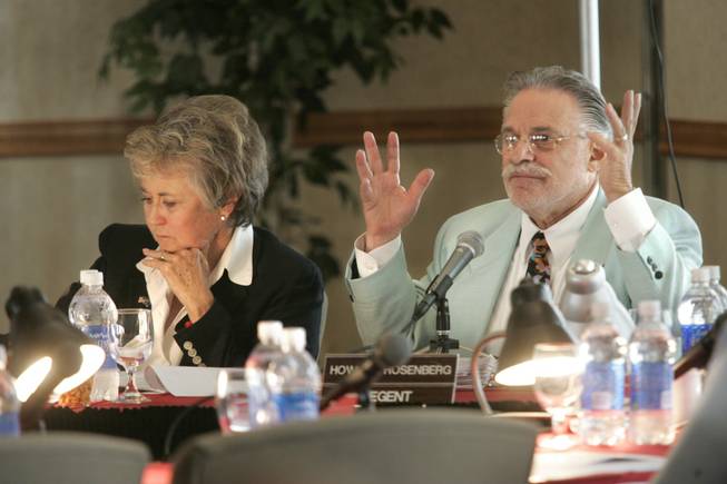 Regent Howard Rosenberg asks a question during a 2006 meeting as Jill Derby, then a regent, now a congressional candidate, takes notes. Rosenberg is stepping down from the board because of term limits.