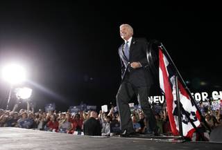 Sen. Joe Biden takes the stage at a rally Friday at Henderson's Morrell Park.