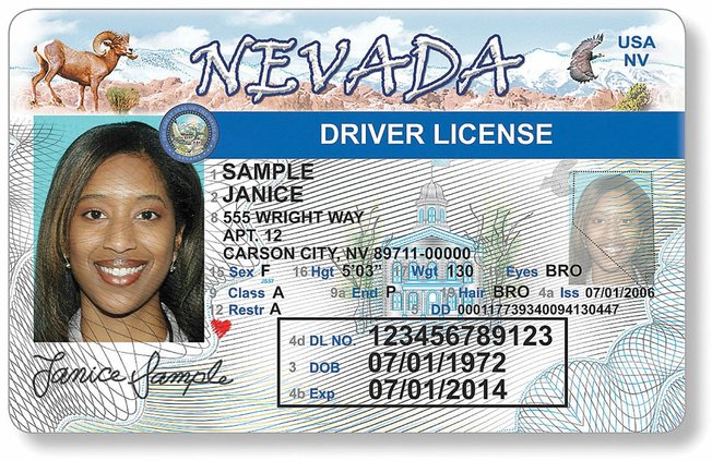 Front of the new Nevada driver's license.