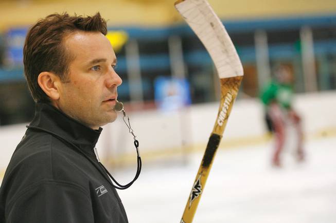 UNLV hockey coach Rob Pallin keeps a close watch of the Rebels' club hockey team during a training session at the Sobe Ice Arena at the Fiesta Rancho Casino on Oct. 14.