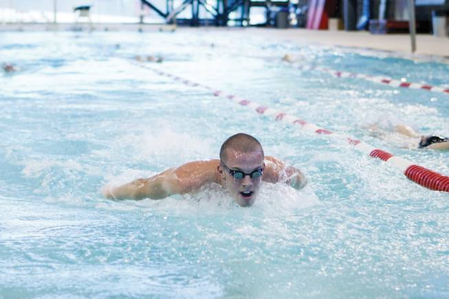 Green Vally High graduate Jeff Ellingsen practices with the UNLV men's swimming team.