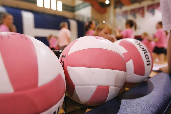Pink volleyballs wait to be used during the 'Dig Pink' breast cancer rally at Coronado High on Oct. 16.