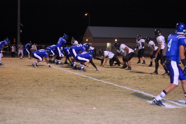 Sierra Vista sets up for a play against Clark's defense ...