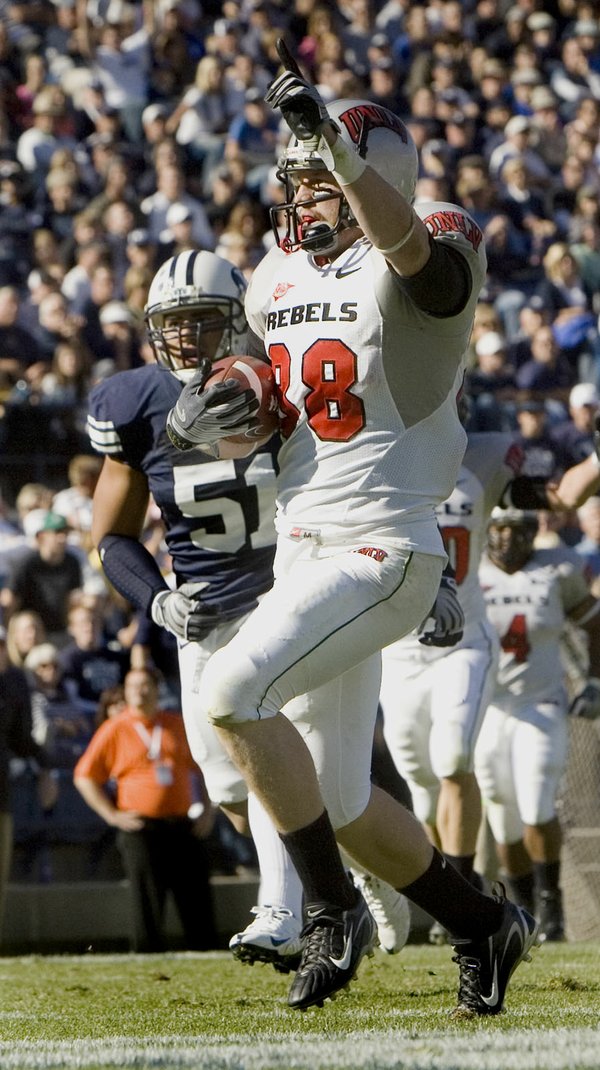 UNLV wide receiver Ryan Wolfe (88) celebrates as he scores ...