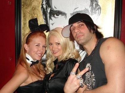 Holly Madison, Criss Angel and the requisite bunny, at the Playboy Club.