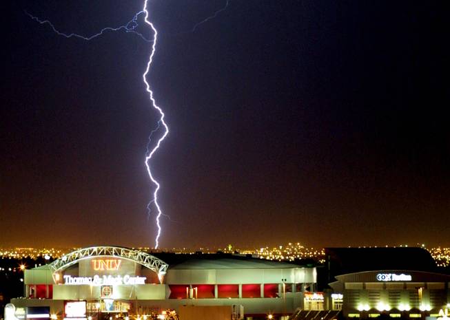 The author has seen his fair share of electrifying moments inside the Thomas & Mack Center. This lightning strike came courtesy of a thunderstorm in August of 2001.