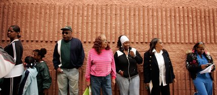 A small line extends out the door during Election Day voting at the West Las Vegas Library.