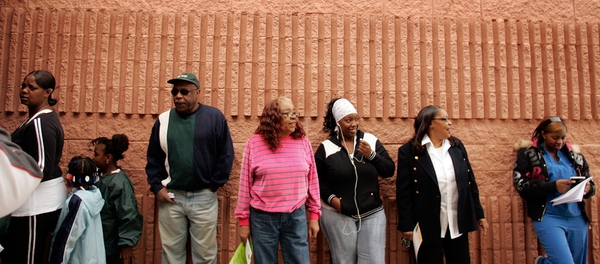 A small line extends out the door during Election Day ...