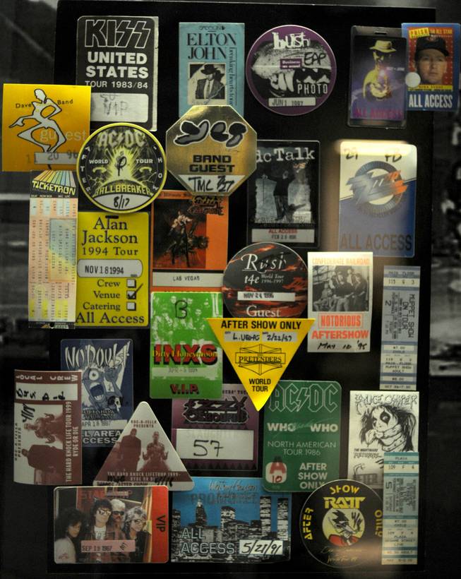 A collage of ticket stubs line the hallway of the Thomas & Mack Center, showing the variation of musical acts that have performed in the 25-year-old arena.
